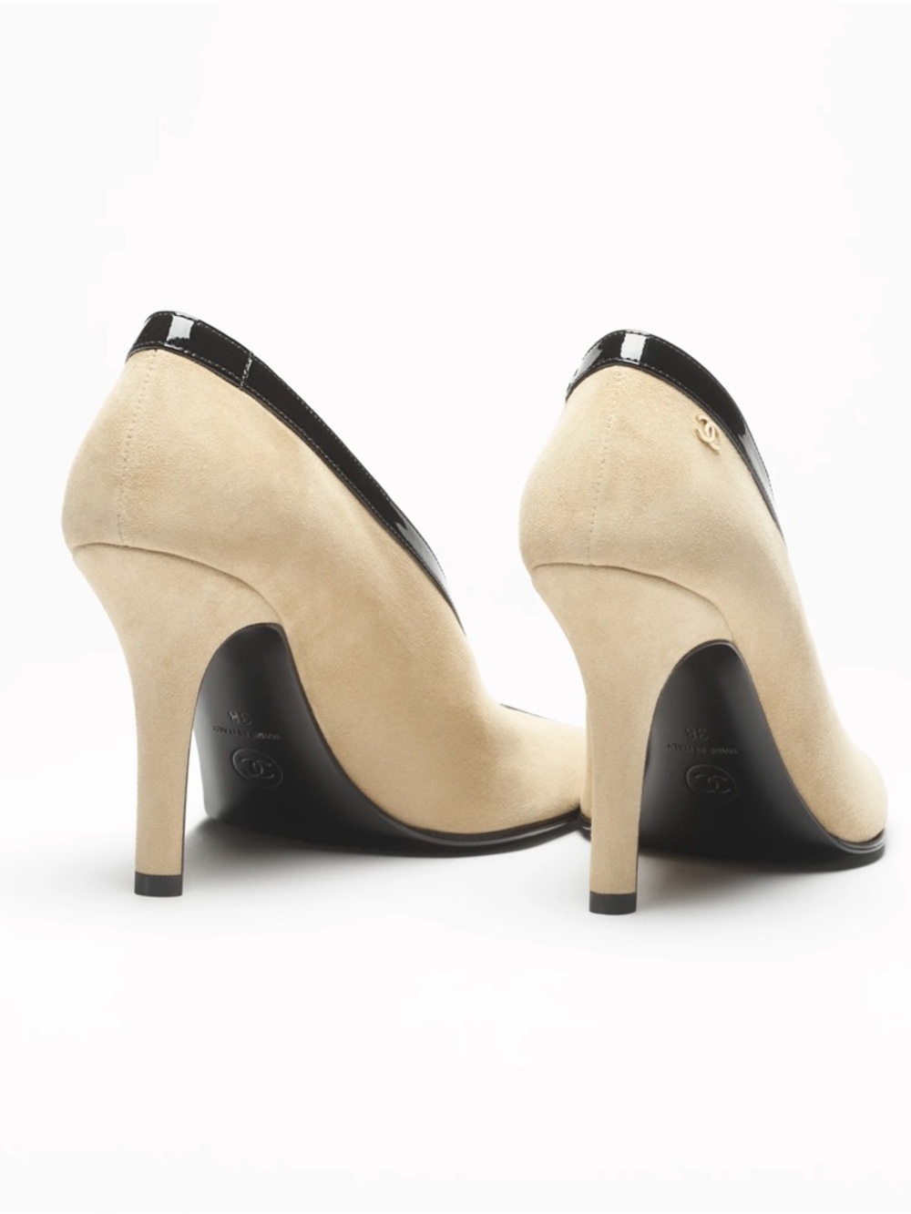 Suede kidskin & patent calfskin beige & black pump CHANEL AUTHENTIC WITH RECEIPT - Picture 3 of 3